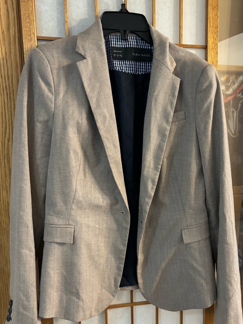 Zara Basic Beige Pinstripe Blazer Jacket Size Medium